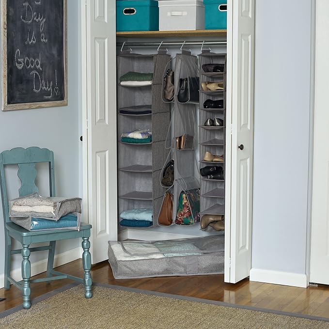 Household Essentials 6-Shelf Linen Hanging Closet Organizer, Gray