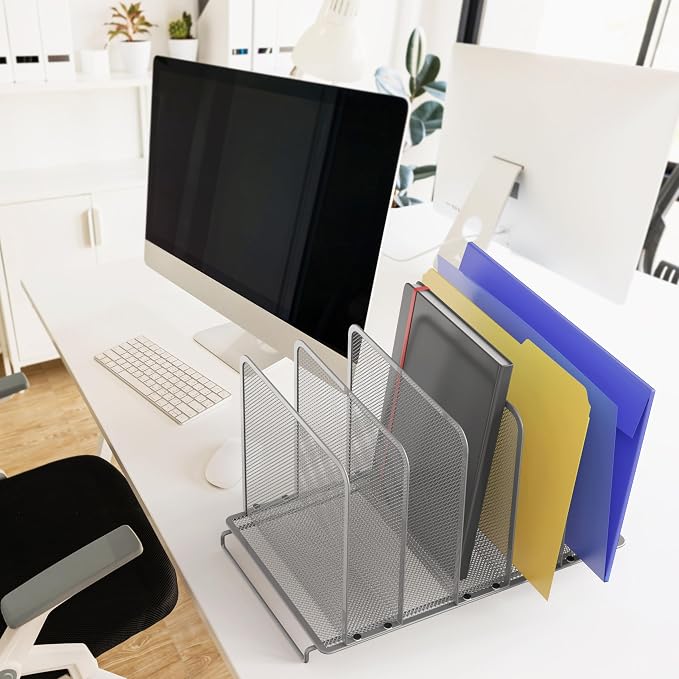 Simple Houseware Expandable 5 Section Upright File Sorter Organizer, Silver