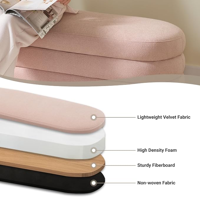 Busaurus Storage Ottoman Bench 49.2 Inch Upholstered Fabric Storage Bench for Bedroom End of Bed Aesthetic Large Oval Ottoman for Living Room Entryway (Pink)