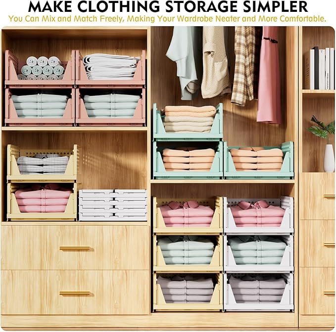 SNSLXH 5 Pack Stackable Closet Storage Basket, Multifunctional & Foldable Closet Organizer for Bathroom Kitchen Laundry Room Wardrobe Storage, Space-Saving Clothes Storage Drawer Organizer, White | 5 Pack Foldable Closet Storage Bins for Bathroom Laund...