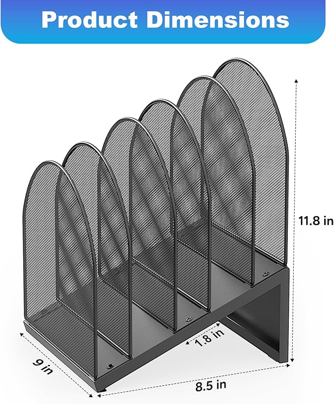 gianotter Desktop File Organizer, Desk Organizer with 5 Compartments, Paper Organizer for Desk, Workspace Organizers for Office Supplies (Black, Inclined Style)