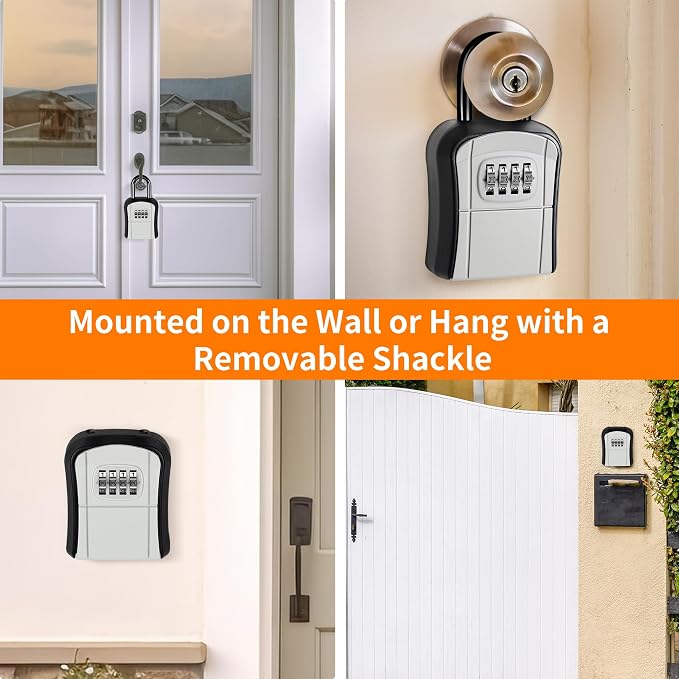Portable Key Lock Box,Key Holder Safe Security Lock Box for Indoor, Outdoor, Garage, Garden, Store (2, Grey)