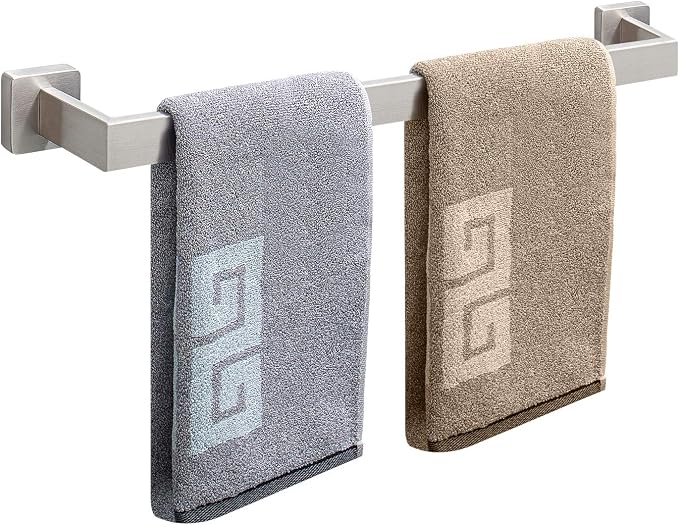 NearMoon Towel Bar, Bath Accessories Premium Thicken Stainless Steel Square Shower Towel Rack for Bathroom, Towel Holder Wall Mounted (1 Pack, Brushed Nickel, 27 Inch)