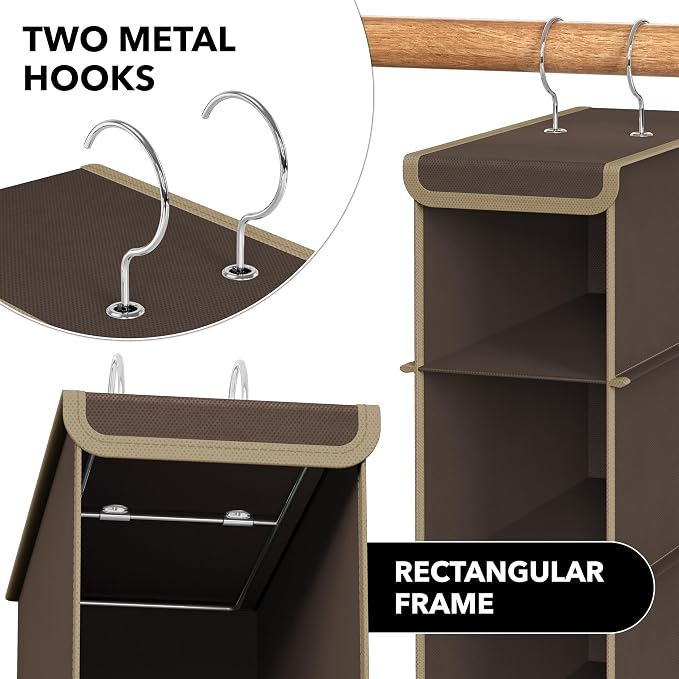 Simple Houseware 10 Shelves Closet Hanging Shoe Organizer, Brown | Dual Metal Hooks, Holds Up to 20 lbs, for Narrow Space