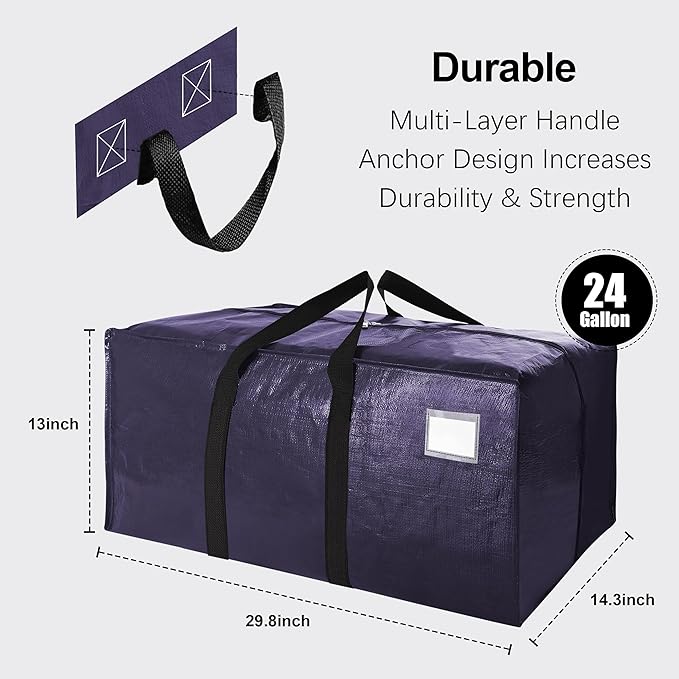 VELVETSURE 12 Pack Heavy Duty Extra Large Moving Bags W/Backpack Straps - Strong Handles & Zippers, Storage Totes For Space Saving, Fold Flat, Alternative to Moving Box and Storage Bin, Blue