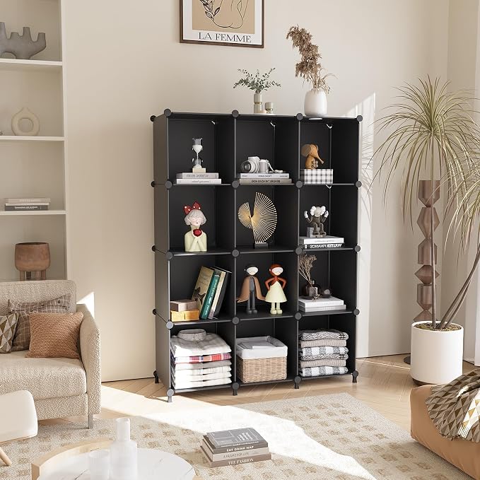 AWTATOS 8 Cube Storage Organizer, Closet Organizer Storage Shelf, Black | DIY Stackable Storage Cubes Shelves for Closet, Bookcase Bookshelf, Plastic Shelving for Bedroom, Home Office