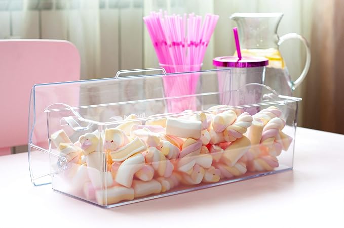 Pikanty Bread Box for Kitchen Countertop - 16 Inch Clear Plastic Storage Container with Hinged Lid, Keeps Loaves, Bagels, Buns, Rolls, Cookies and Crackers Fresh, Dishwasher Safe, Made in USA