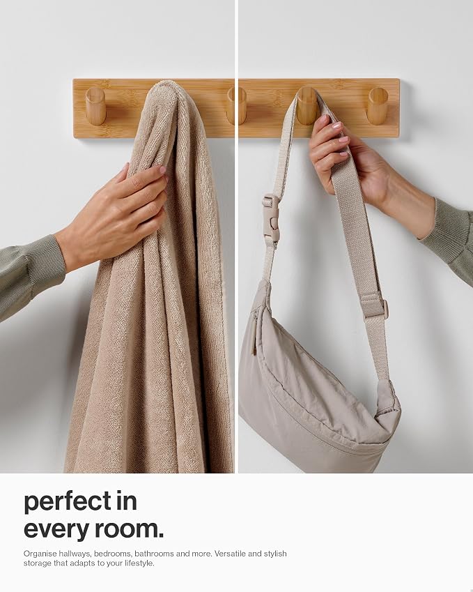 LARHN Wall Mounted Coat Rack with 5 Heavy-Duty 1" Diameter Hooks, 16.5" | Wooden Wall Hook Rack - Modern Scandinavian Home Decor