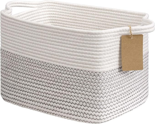 Goodpick Small Cotton Rope Baby Laundry Basket, Mix White | 13 x 10 x 9 in, Reinforced Handles, Rectangle Stylish Gift, Nursery & Bedroom Organization, Toys & Baby Essentials Storage