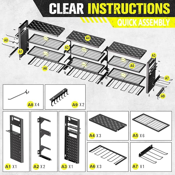 49.8" Power Tool Organizer Wall Mount,Holds 14 Cordless Drills | Large 4-Tier Tool Storage Rack, Heavy Duty 450 lb Load Capacity for Garage Workshop, Black, Gift for Men