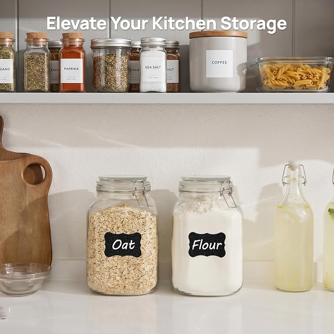 Vtopmart 1.1 Gallon Glass Storage Jars with Airtight Clamp Lids, 2 Pack | 140oz Square Canisters with Wide Mouth, Measurement Marks, Large Food Container for Flour, Sugar, Rice, Pickling, Fermenting