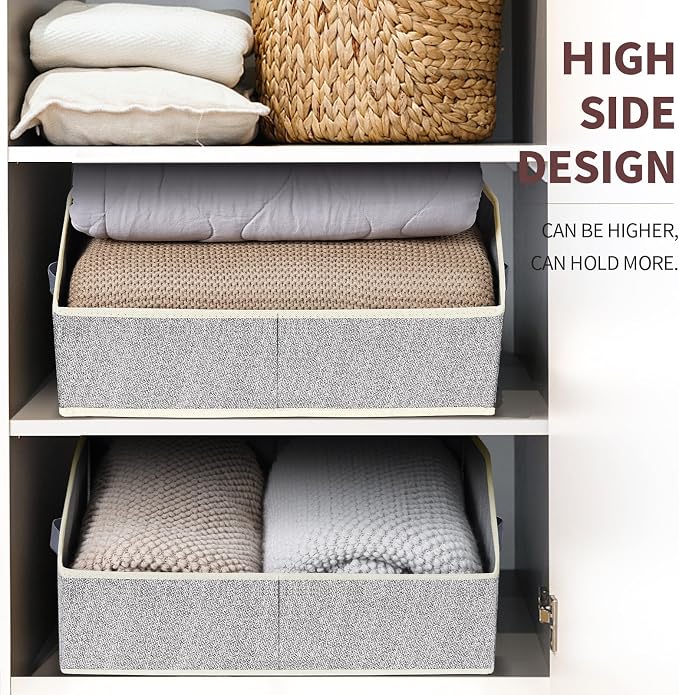 Homsorout Trapezoid Closet Shelf Organizer - Large Baskets for Organizing, Storage Baskets for Shelves, Cubbies Storage Bins for Clothes, Books, Blankets, 4 Pack, Light Gray