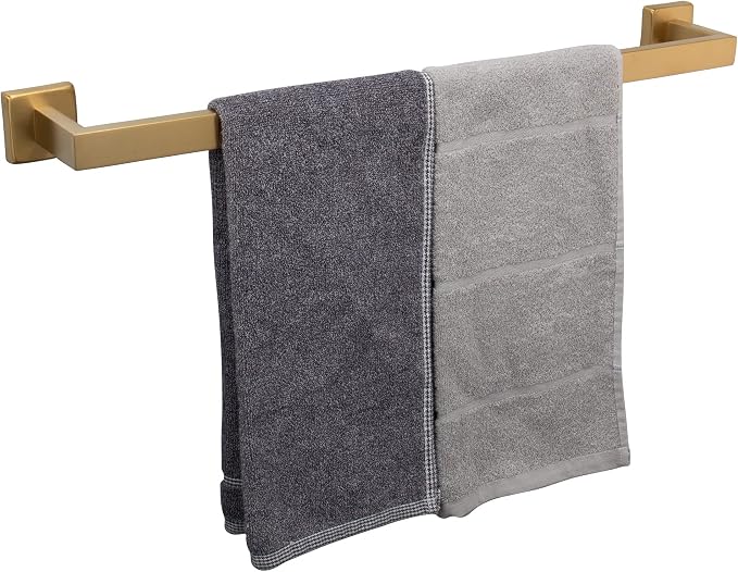 TocTen Bath Towel Rack - Square Base Thicken SUS304 Stainless Steel Towel Bar for Bathroom, Bathroom Accessories Towel Rod Heavy Duty Wall Mounted Towel Holder. (Brushed Gold, 24)