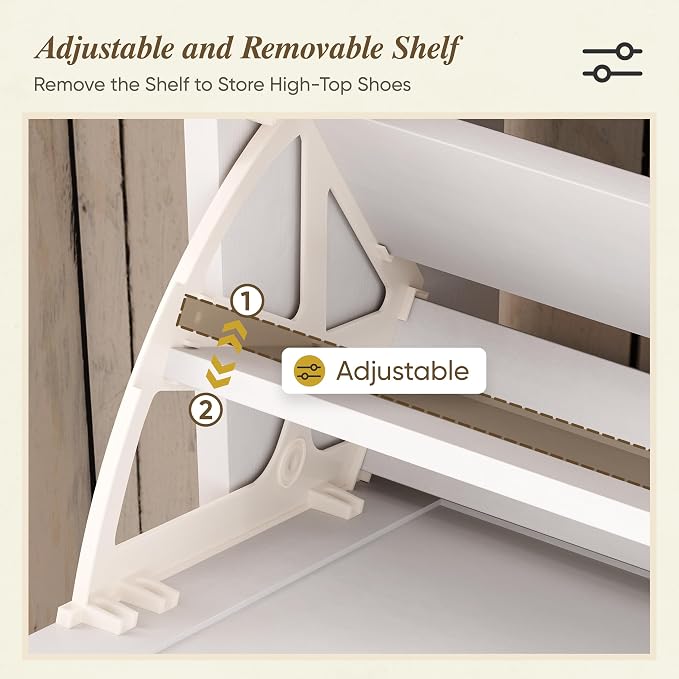 Semiocthome Farmhouse Shoe Storage Cabinet with 2 Flip Drawers, 31.5"(W) Freestanding Shoe Organizer with Barn Door and Metal Handles for Entryway, Rustic Narrow Slim Shoe Rack Cabinet - White