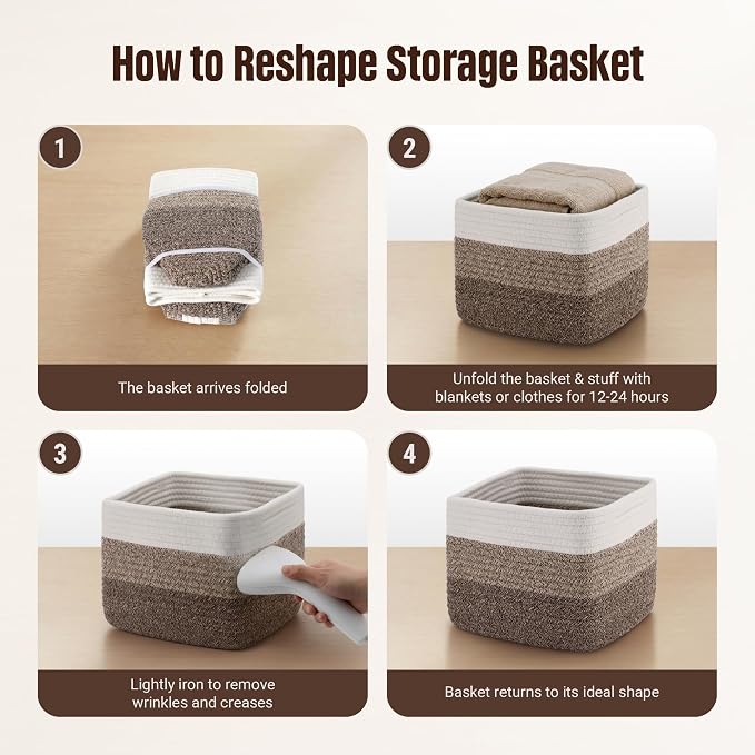 5-Pack Storage Cubes Woven Rope Baskets, 2 Sizes Organizer Bins | Ideal for Closet, Shelf, Bookshelf, Nursery, Changing Table, Cube Storage Bins, Storage Baskets for Bathroom Toy & Home