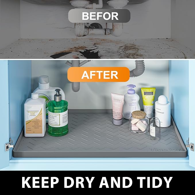 TigeJoy 28" x 19" Under Sink Mats for Kitchen Waterproof, Leak-Proof Silicone Mat Sink Protector and Cabinet Liner, Kitchen Essentials Organizer and Storage, Boot or Shoe Tray, Pet Feeding Mat | Leak-Proof Silicone Mat Sink Protector, Kitchen Essential...