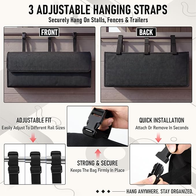 Horse Blanket Storage Bag for Fly Sheets,Black,23 x 9 x 9 in | 600D Waterproof Oxford Tack Organizer, Heavy Duty Hanging Horse Blanket Holder, Stall Front Storage Bag for Horse Blankets