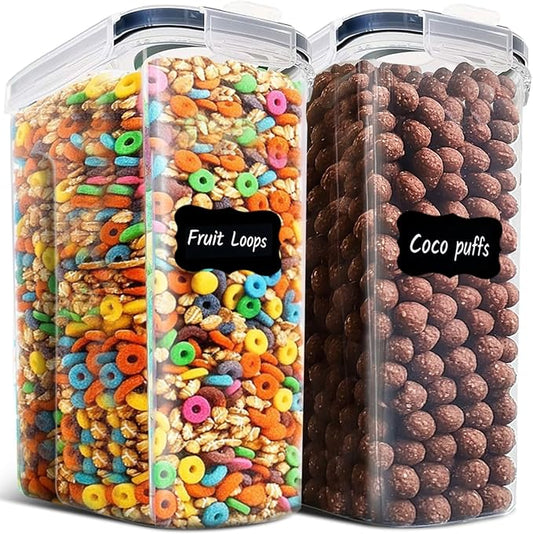 ComSaf Airtight Cereal Storage Containers with Lids 6.7Qt 2Pack, Easy Pour | Plastic Food Canister, Cereal Rice Oats Beans, Pantry Kitchen Cabinet, Dispenser with Label, Spout, Large Capacity, BPA-free