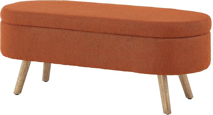 42.25" Ottoman with Storage, Storage Ottoman Bench with Safety Hinge, Boucle End of Bed Bench, Upholstered Entryway Bench for Bedroom, Living Room & Window, Holds up to 330 lb, Orange