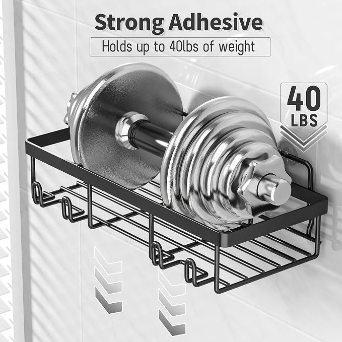 Liuoud Shower Caddy 5 Pack XL-Size Adhesive Stainless Steel Organizer | XL Capacity, With Strong Adhesive, Rustproof, No Drilling Wall Mount Shelvs For Daily Bathroom Organization Decor Set, Black