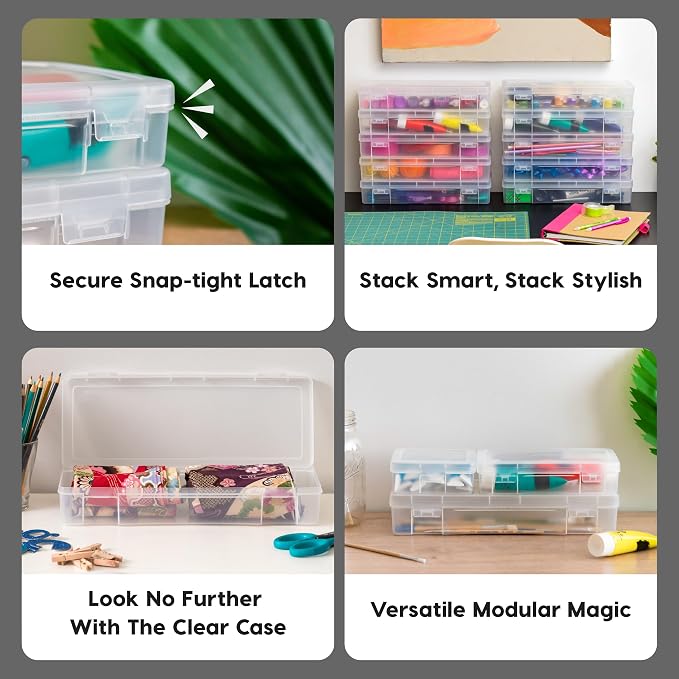 IRIS USA Clear Cases |Made in USA| Plastic Box Organizers (10-Pack)- Large | Bead Storage Organizing Containers with Snap Lid for Arts, Crafts, Ephemera, Stickers, & Dance Cheer