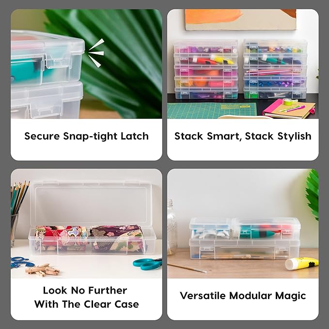 IRIS USA Clear Cases |Made in USA| Plastic Box Organizers (6-Pack)- Large | Bead Storage Organizing Containers with Snap Lid for Arts, Crafts, Ephemera, Stickers, & Dance Cheer