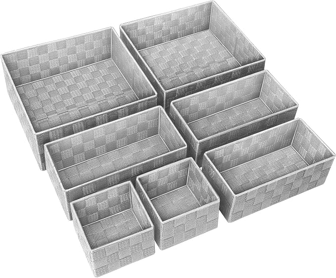 Posprica Small Baskets for Organizing(7 Set) Woven Storage for Shelves, Bathroom, Decorative Closet Organizer, Dresser Bins, Shelf