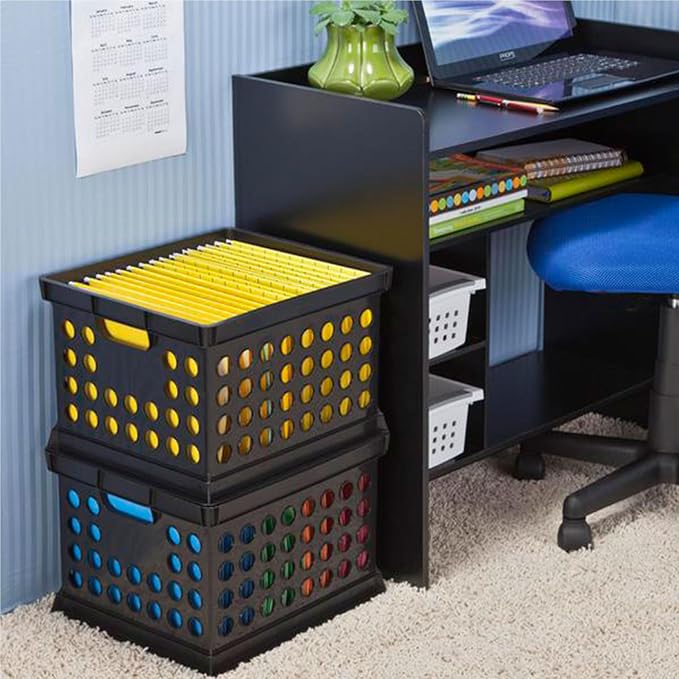 Sterilite Storage Crate Bin File Organizer for Home & Office,Black, 18-Pack | Heavy-Duty and Stackable Plastic Boxes and Containers for Desk, Cabinet, Dorm, Garage, or Utility Organization
