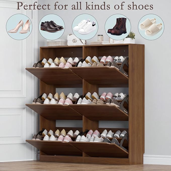 BORNOON Shoe Cabinet with 6 Flip Drawers, Slim Narrow Shoe Storage Cabinet, Freestanding Shoe Organizer for Entryway, Hallway, Foyer