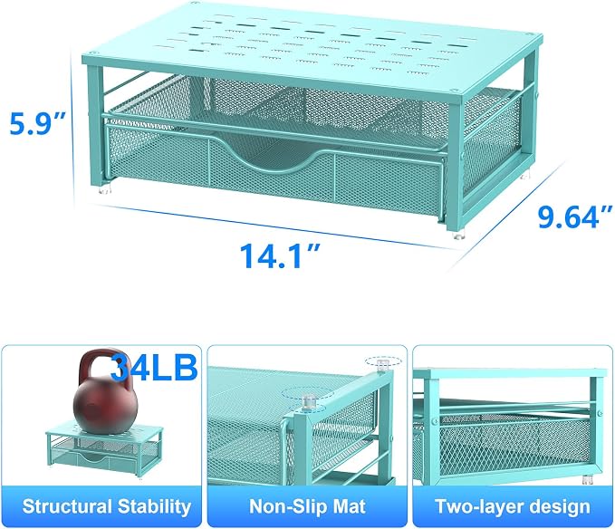 gianotter Computer Monitor Stand Riser, office organizer with Drawer, Office Organizers Storage for Classroom Office Supplies (Blue) | Desk Organizers and Accessories Desk Accessories & Workspace Desktop Organizers Storage for Printer Stand (Blue)