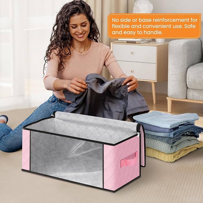 Fab totes 35L Closet Organizers and Storage, Foldable Under Bed Storage Containers, Storage bags for Organizing Bedroom, Closet, Clothing,Organization with Handle (10 Pack,Pink)