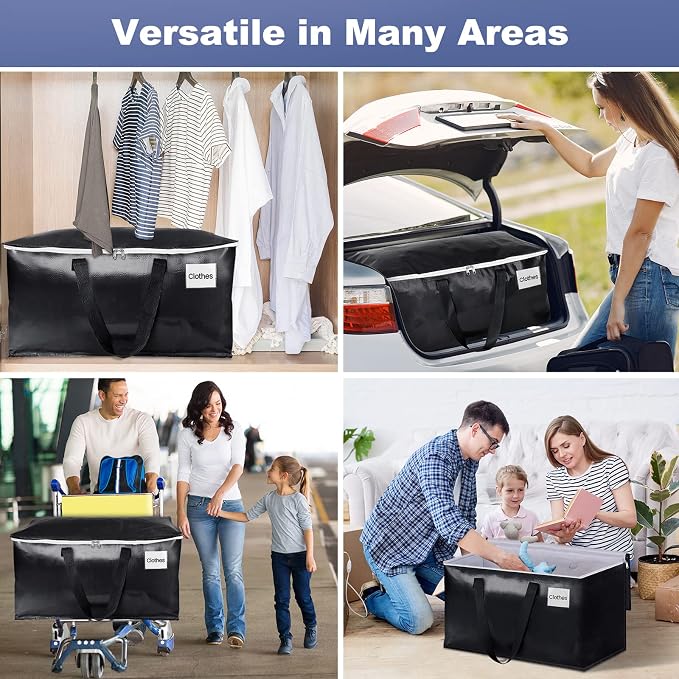 StorageRight Heavy Duty Moving Boxes-Moving Bags with Zipper, Reinforced Handles and Tag Pocket-Collapsible Moving Supplies-Totes for Storage Great for moving, Storage and Travel 93L(Black-10 Pack)