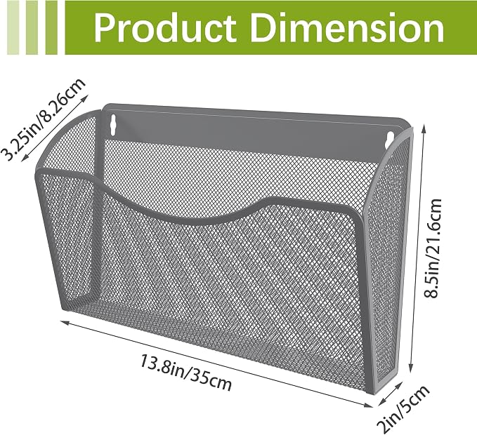 EasyPAG Wall File Organizer 3 Pack, Hanging File Organizer Wall Mount, Metal Mesh Folder Holder for Letter/A4 Papers, Mail Sorter for Office, Classroom, Home, Silver