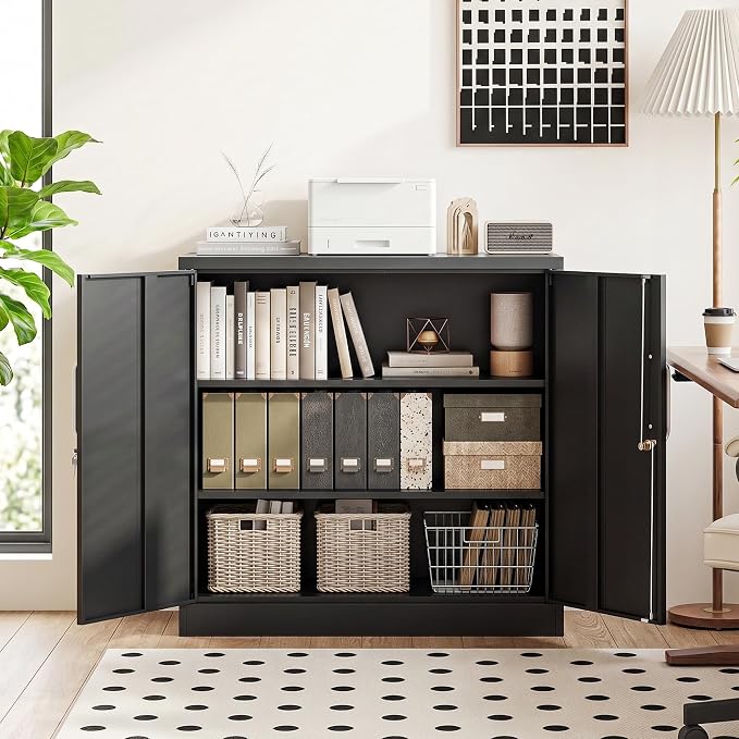 Metal Storage Cabinet with Locking Doors, 35.4" Steel Locker Organizer with Adjustable Shelves, Garage Utility Cabinet for Home, Office, Shop, and School