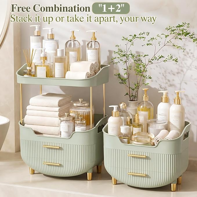 caktraie 4-Tier Makeup Organizer Bathroom Countertop Storage Green | Versatile Storage for Vanity, Desk, Bedroom, Holds Lipstick, Perfume, Skincare, Mask, Cosmetics