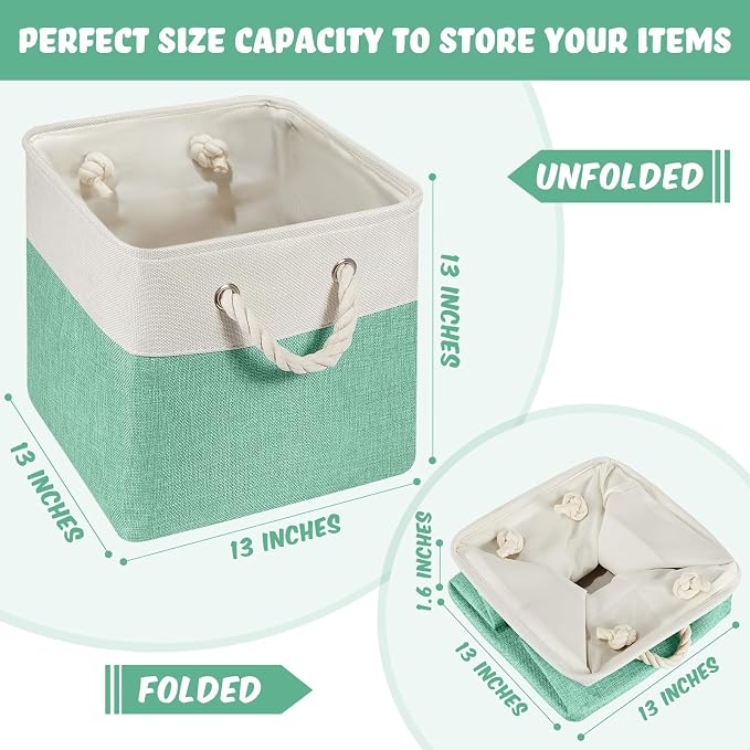 Geiserailie 6 Pcs 13 x 13 Inch Cube Storage Bins Fabric Storage Organizer Bins Foldable Cube Baskets with Sturdy Carry Handles Wicker Baskets for Home (Macaron Color)