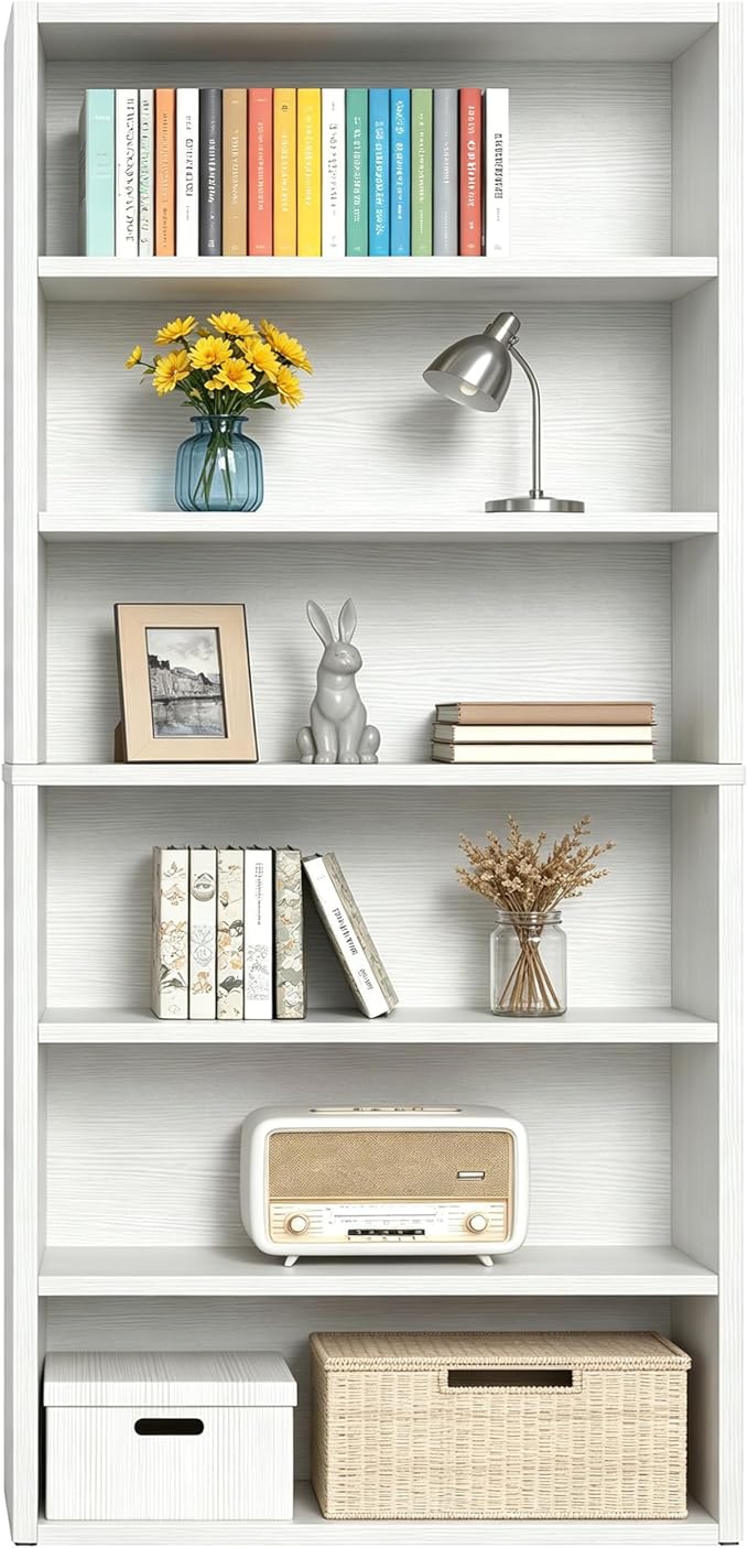 HealSmart 6 Tier Bookcase, Industrial 6 Book Shelf, 9.2" D x 23.8" W x 63" H Tall Open Cube Storage Organizer for Home Office, Living Room, Bedroom and Dinning Room, White