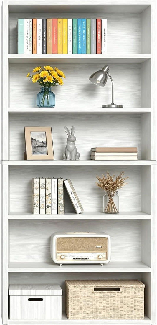 HealSmart 6 Tier Bookcase, Industrial 6 Book Shelf, 9.2" D x 23.8" W x 63" H Tall Open Cube Storage Organizer for Home Office, Living Room, Bedroom and Dinning Room, White
