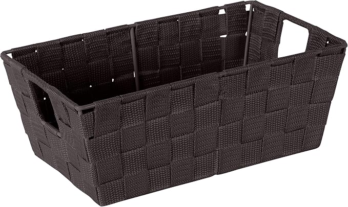Simplify Small Shelf Woven Strap Tote | Decorative Storage Basket | Built in Handles | Organization | Closet | Bedroom | Bathroom | Nursery | Accessories | Toys | Gifts | 4 Pack | Chocolate