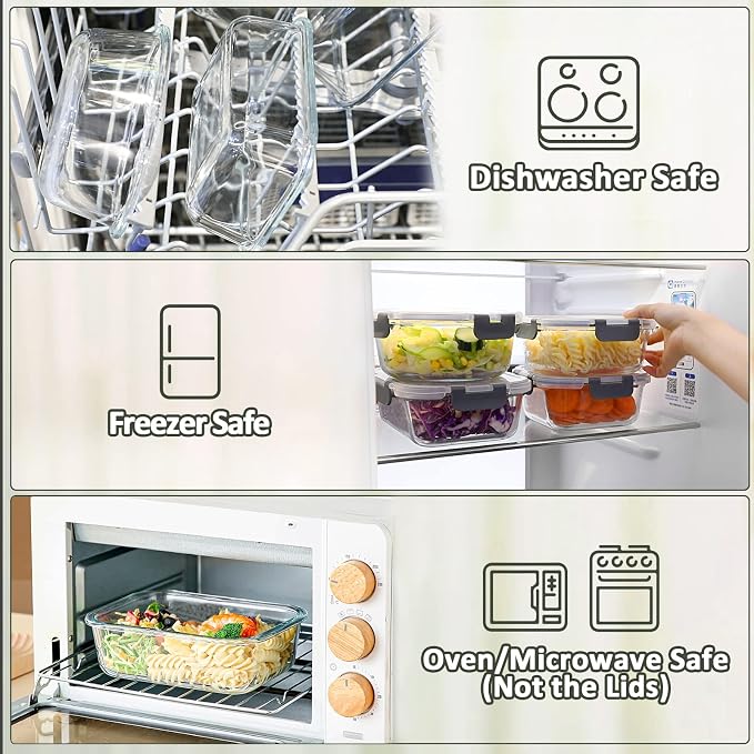 [8-Pack,30 oz]Glass Meal Prep Containers,MCIRCO Glass Food Storage Containers,Airtight lunch Containers with Lids, Microwave, Oven, Freezer and Dishwasher, White