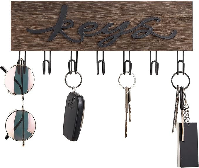 Mkono Key Holder for Wall Decorative with 7 Hooks, Wall Mounted Keys Hanger Organizer Rustic Wood Hanging Key Hooks Home Decor Farmhouse Entryway, Hallway, Office | Decorative Key Hook, Easy Install, Storage Car Key Dog Leashes Sunglasses, Easy-To-Find...