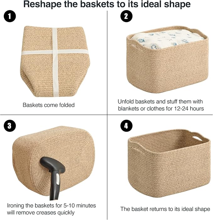 ICERZCZ Large Storage Baskets for Organizing Shelves, Woven Cotton Rope Bins for Baby Nursery Organization, Book Toy Towel Organizer, 17"x13"x9.5", 3 Packs, Brown