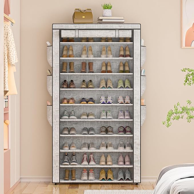 OYREL Shoe Rack 10 Tier Large Capacity Storage Cabinet | 50-56Pairs Beautiful Tall Shoe Shelf Free Standing Storage Cabinet Entryway Closet