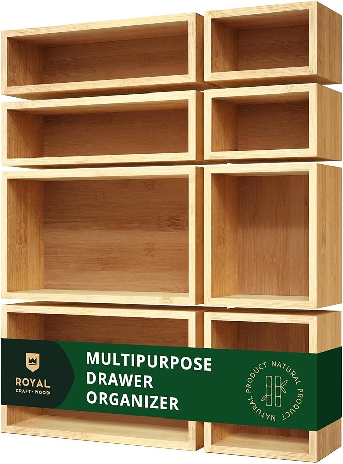 ROYAL CRAFT WOOD Bamboo Jewelry Organizer Box & Chests Set - Versatile Storage Solution for Makeup, Jewelry, and Bathroom Essentials (8 Boxes)