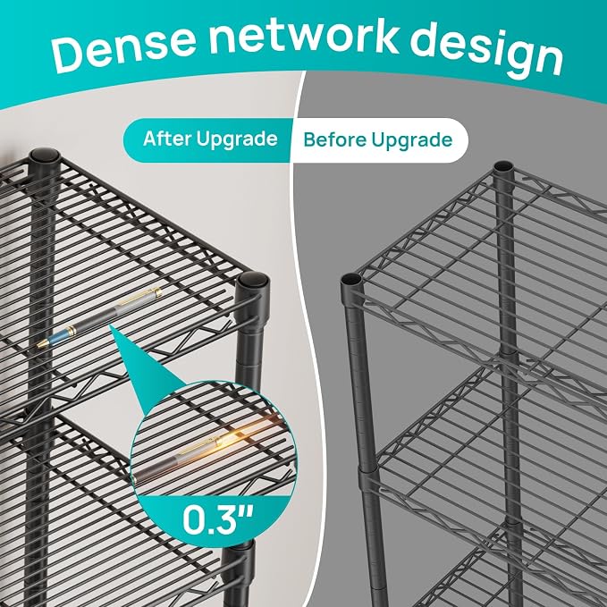 SINGAYE Metal Shelves Wire Shelving Storage Standing Adjustable Shelf Unit | 6 Tier Mesh Units Shelf for Kitchen Laundry Bathroom Closet Organizers Pantry Narrow Home Rack 10" D x 16" W x 63" H Black