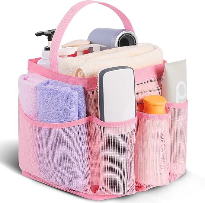 EUDELE Mesh Shower Caddy Portable for College Dorm Room Essentials,Portable Shower Caddy Dorm with 9-Pocket Large Capacity, Shower Bag for Beach, Swimming, Gym, Travel essentials, Pink