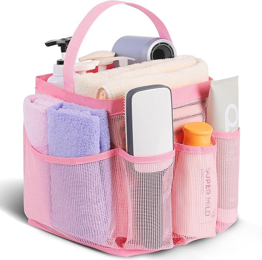 EUDELE Mesh Shower Caddy Portable for College Dorm Room Essentials,Portable Shower Caddy Dorm with 9-Pocket Large Capacity, Shower Bag for Beach, Swimming, Gym, Travel essentials, Pink