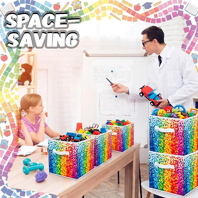 6 Pcs 11 Inch Multicolor Fabric Storage Cube Bin Woven Foldable Storage Cubes for Classroom Basket Bin Classroom Organizer with Handle Decor for Organizing Clothes, Toys, Books