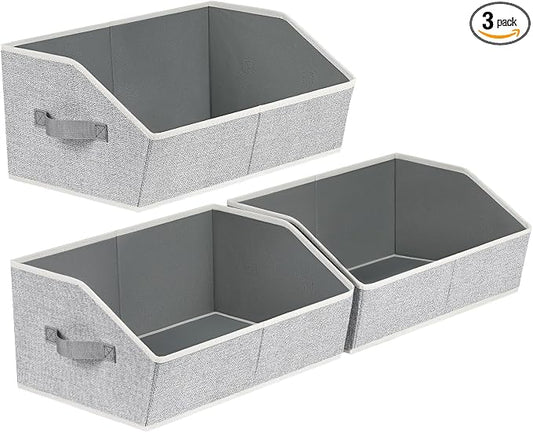 Homsorout Trapezoid Closet Shelf Organizer - Large Baskets for Organizing, Fabric Storage Box for Shelves, Cube Storage Bins for Clothes, Books, Blankets, 3 Pack, Light Gray