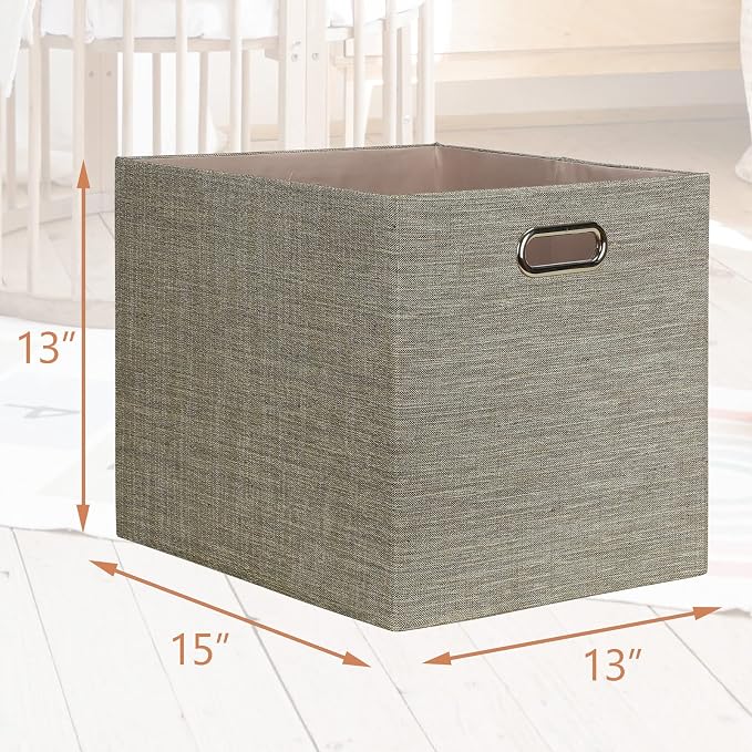 Posprica 13x15x13 Storage Cube Bins, Foldable Collapsible Storage Bins Boxes, Fabric Decorative Storage Baskets Organizer for IKEA Kallax, Shelves, Closet, Clothes,, Set of 4-Coffee